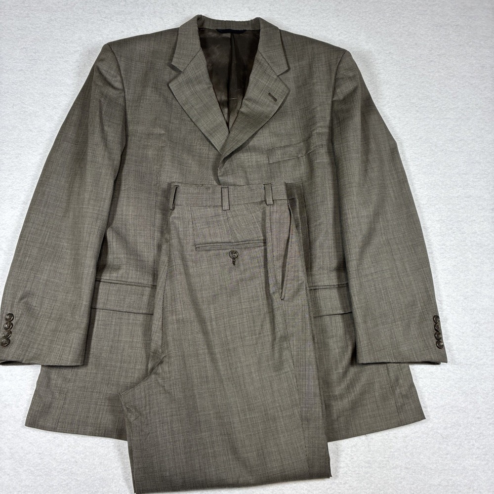 Vintage Burberry London Brown Wool Micro Check 2 Piece Suit USA 46R 35x29